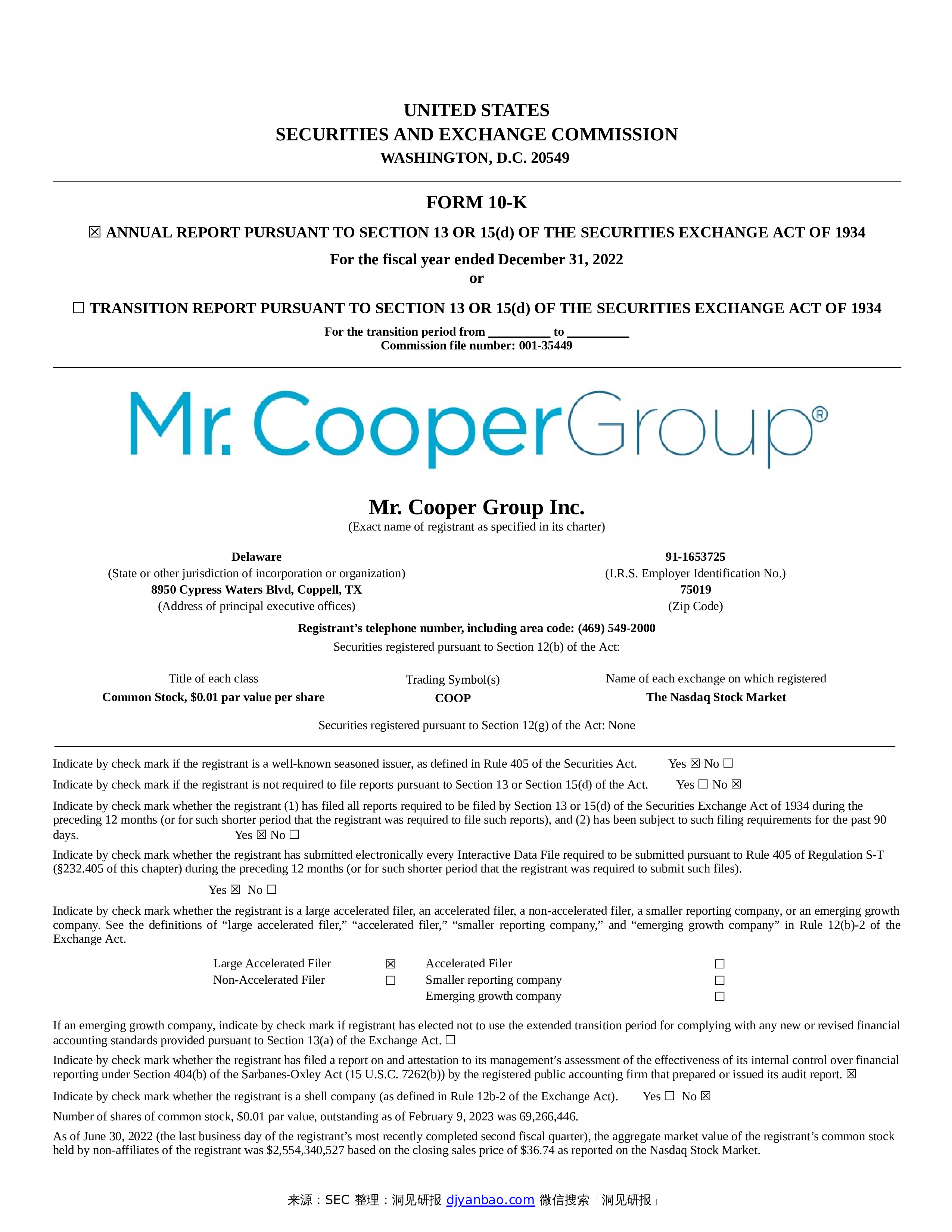 Form K Mr Cooper Group Inc