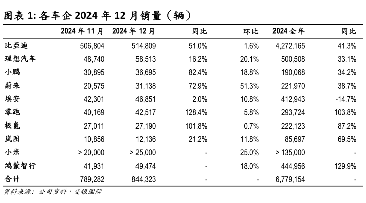 咨询大家各车企 2024 年 12 月销量（辆）