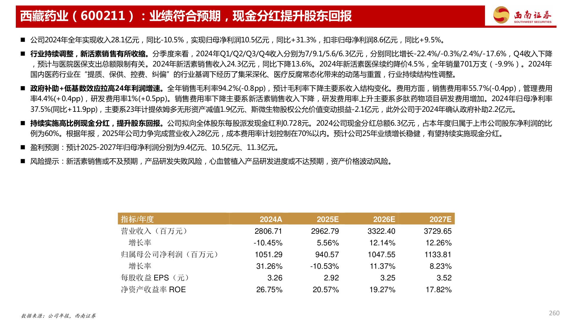 怎样理解西藏药业（600211）：业绩符合预期，现金分红提升股东回报