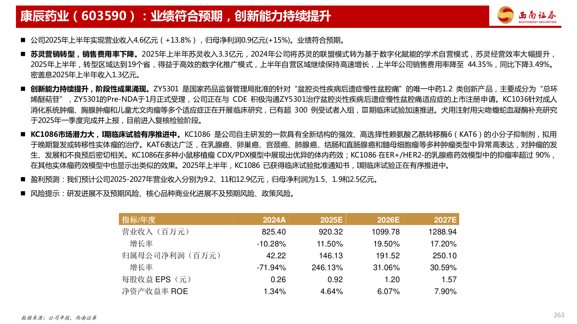 如何了解康辰药业（603590）：业绩符合预期，创新能力持续提升