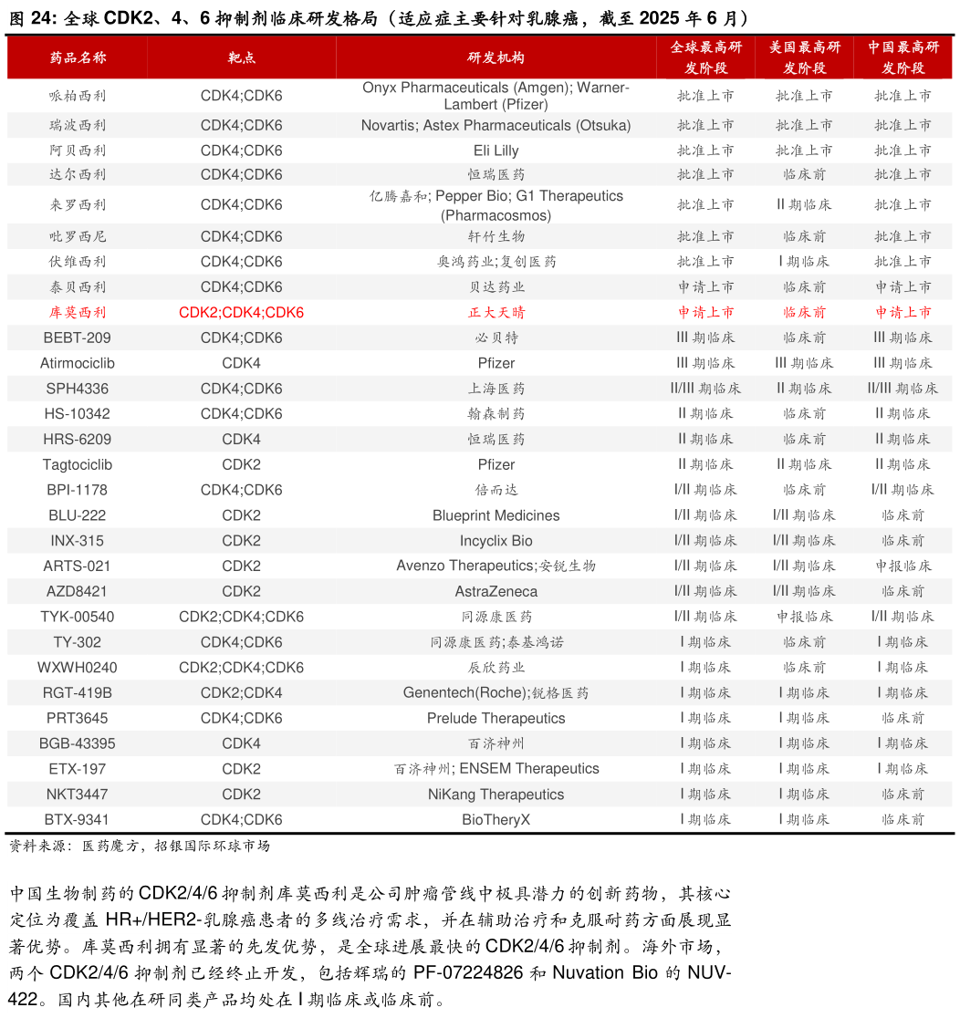 怎样理解全球 CDK2、4、6 抑制剂临床研发格局（适应症主要针对乳腺癌，截至 2025 年 6 月）