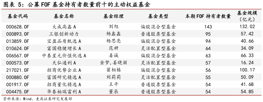 咨询下各位公募 FOF 基金持有者数量前十的主动权益基金