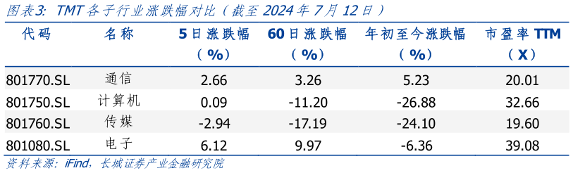 如何解释TMT各子行业涨跌幅对比（截至2024年7月12日）