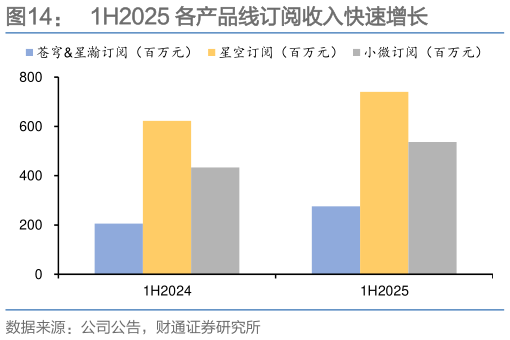 各位网友请教一下1H2025 各产品线订阅收入快速增长