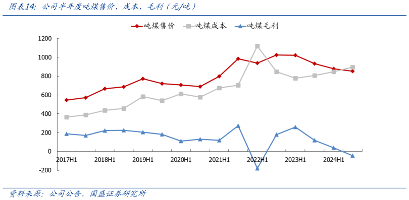 咨询大家公司半年度吨煤售价、成本、毛利（元吨）