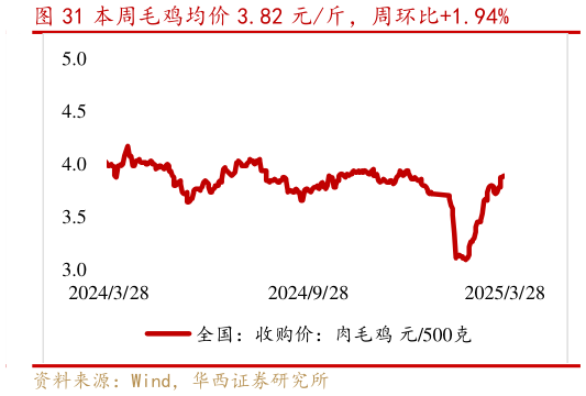 你知道本周毛鸡均价 3.82 元斤,周环比1.94%?