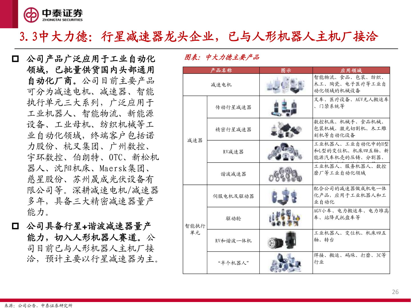 如何了解3.3中大力德：行星减速器龙头企业，已与人形机器人主机厂接洽