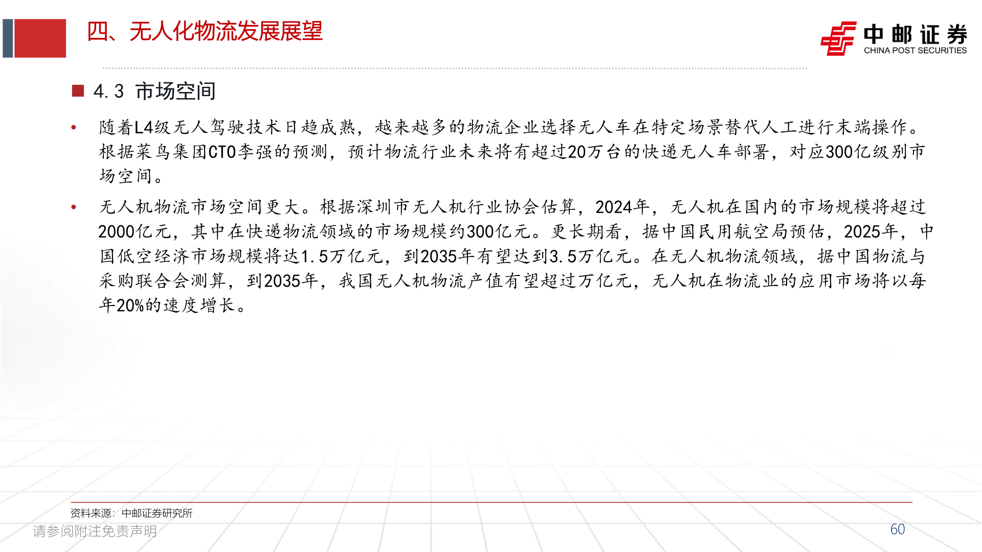 请问一下四、无人化物流发展展望