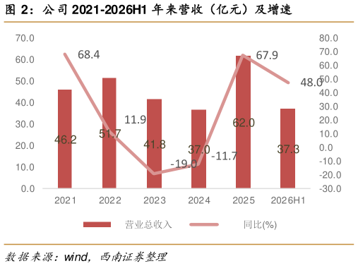 咨询大家公司 2021-2026H1 年来营收（亿元）及增速