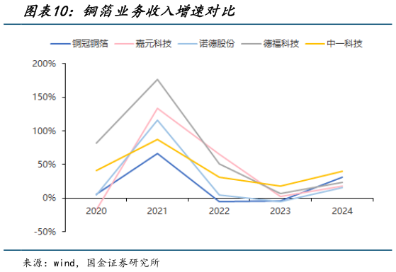 各位网友请教一下铜箔业务收入增速对比?