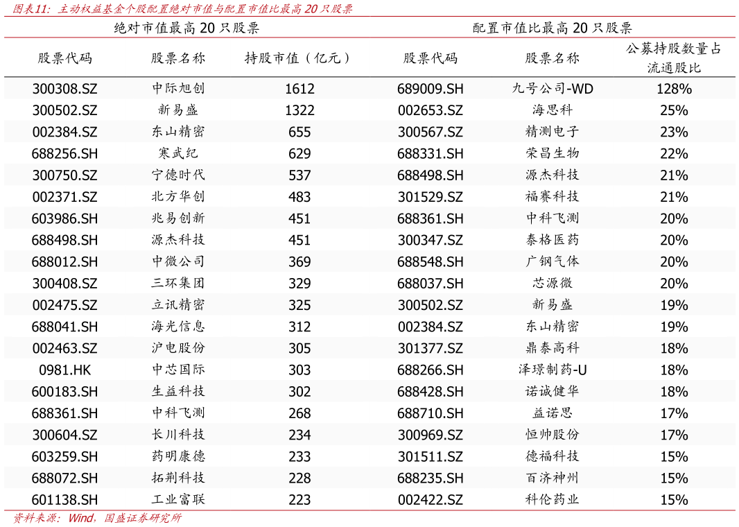 如何才能主动权益基金个股配置绝对市值与配置市值比最高20只股票