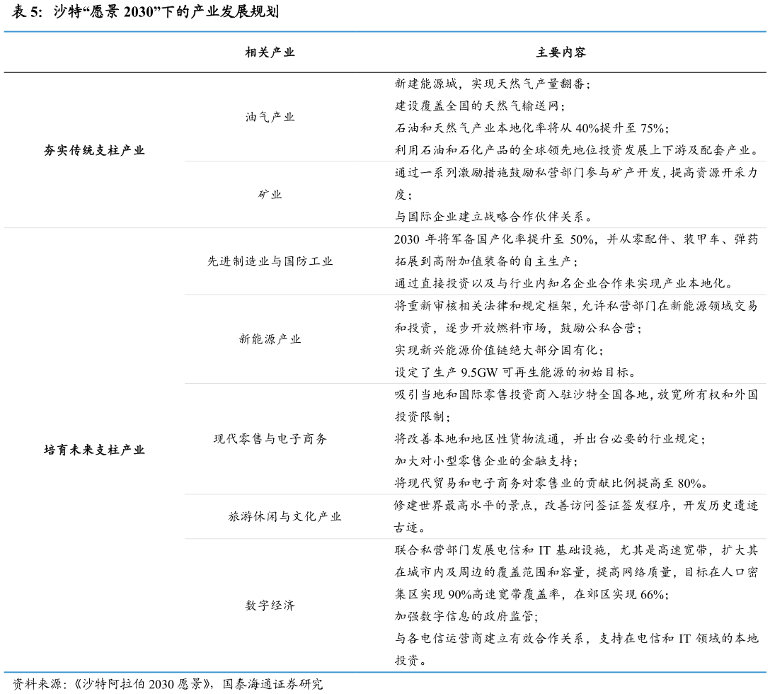 请问一下沙特“愿景 2030”下的产业发展规划
