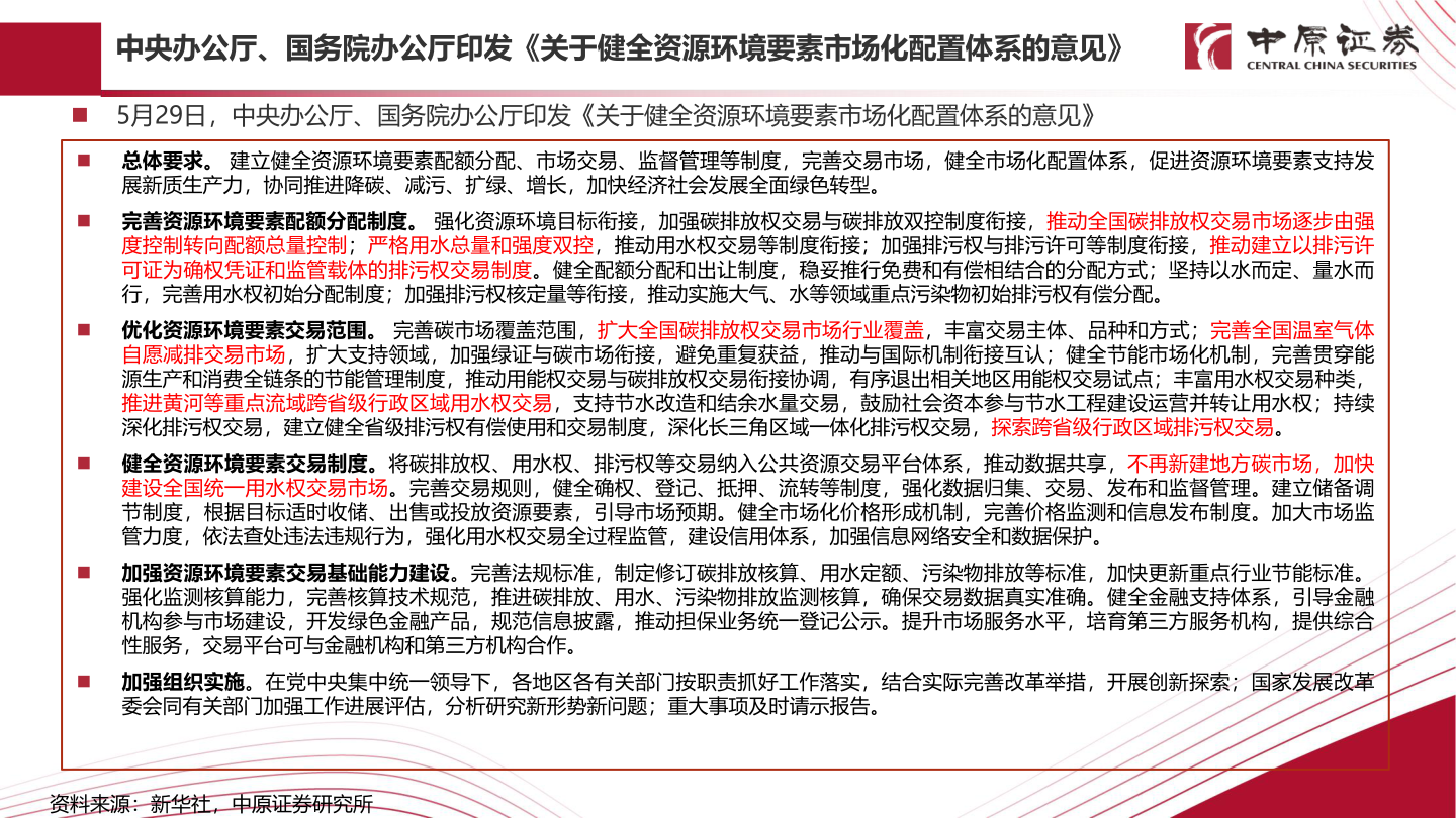 如何看待中央办公厅、国务院办公厅印发《关于健全资源环境要素市场化配置体系的意见》