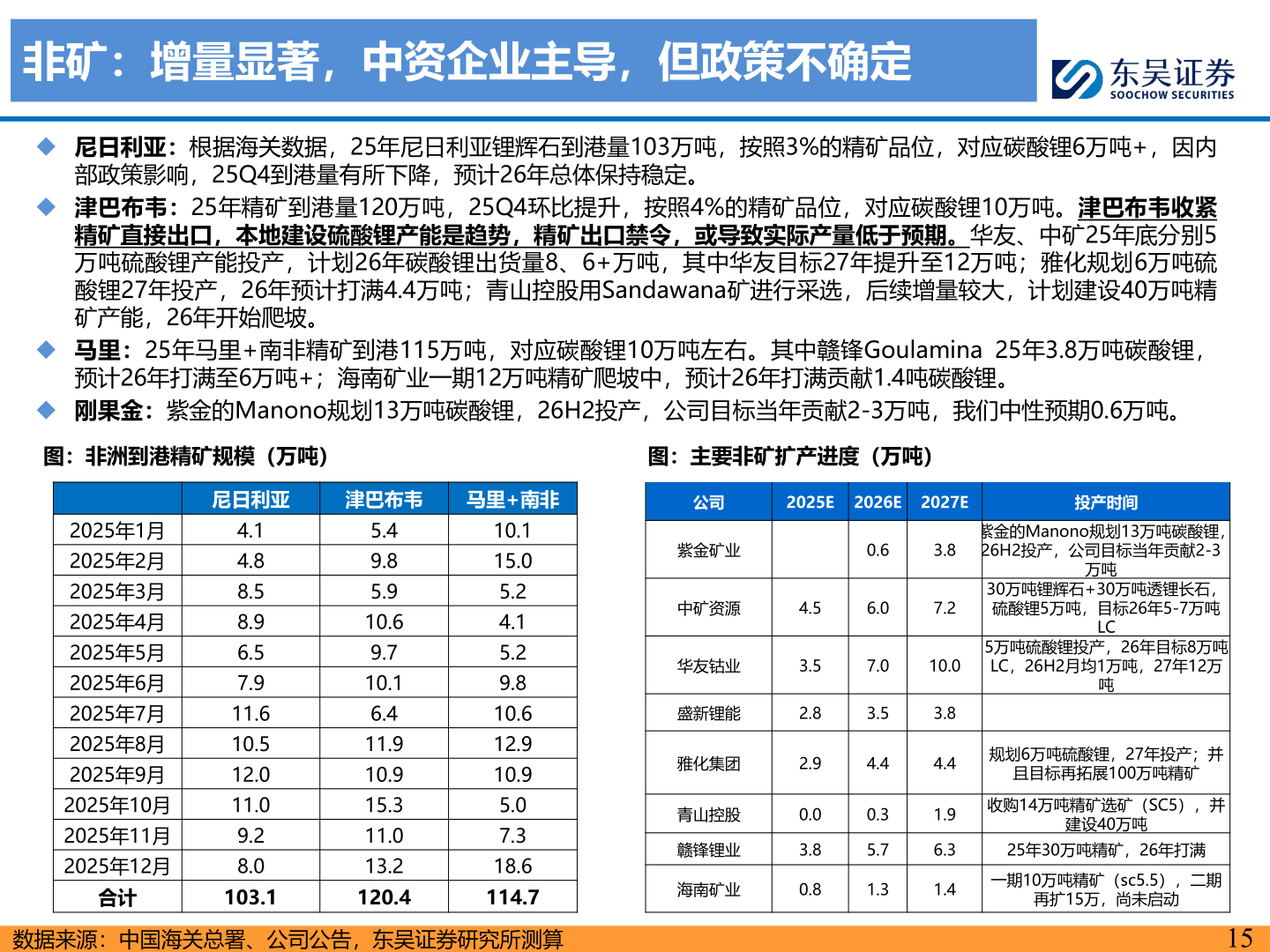 咨询大家非矿：增量显著，中资企业主导，但政策不确定