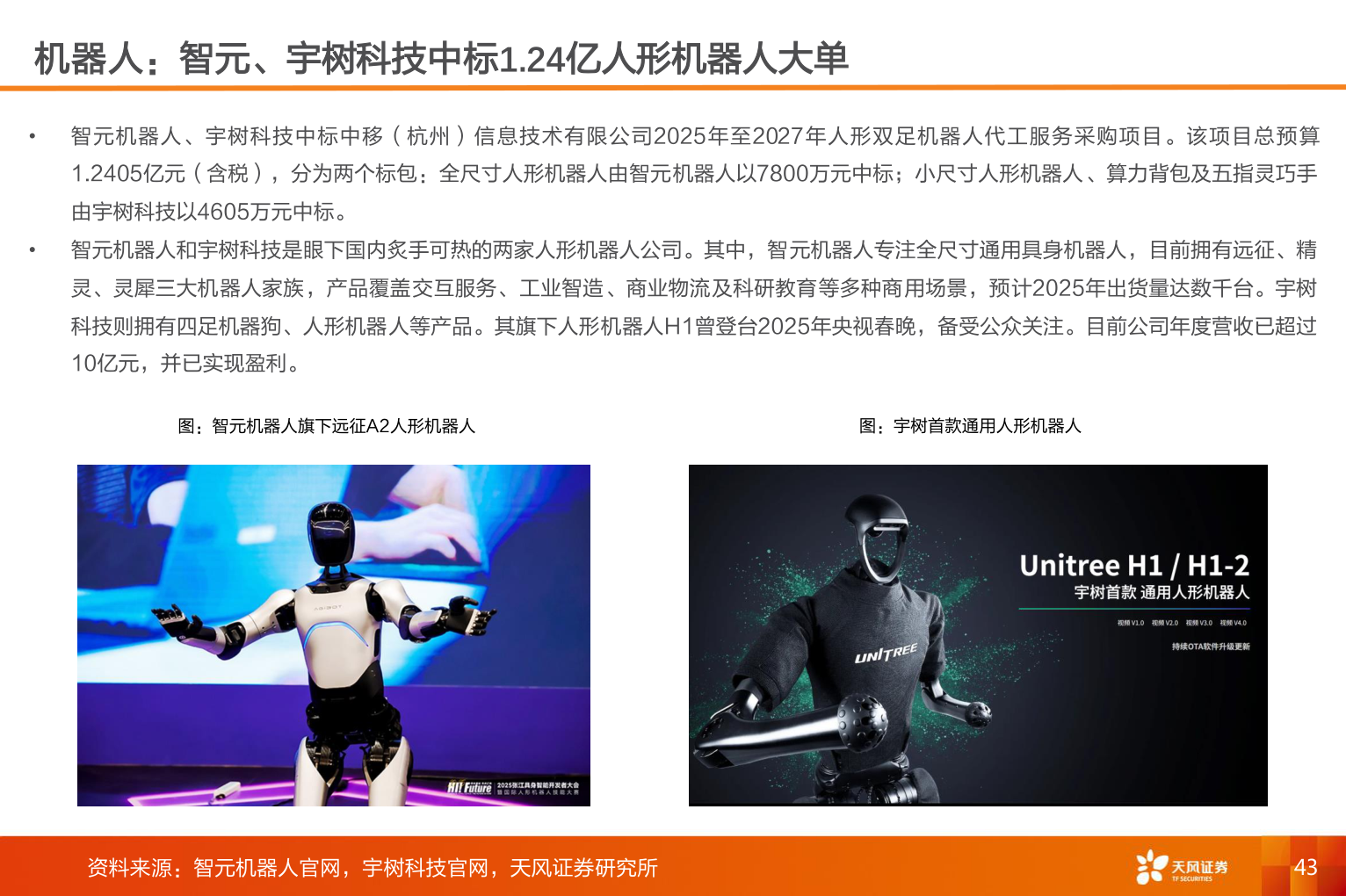 请问一下机器人：智元、宇树科技中标1.24亿人形机器人大单