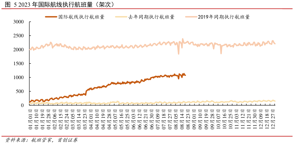 如何了解2023 年国际航线执行航班量(架次)?