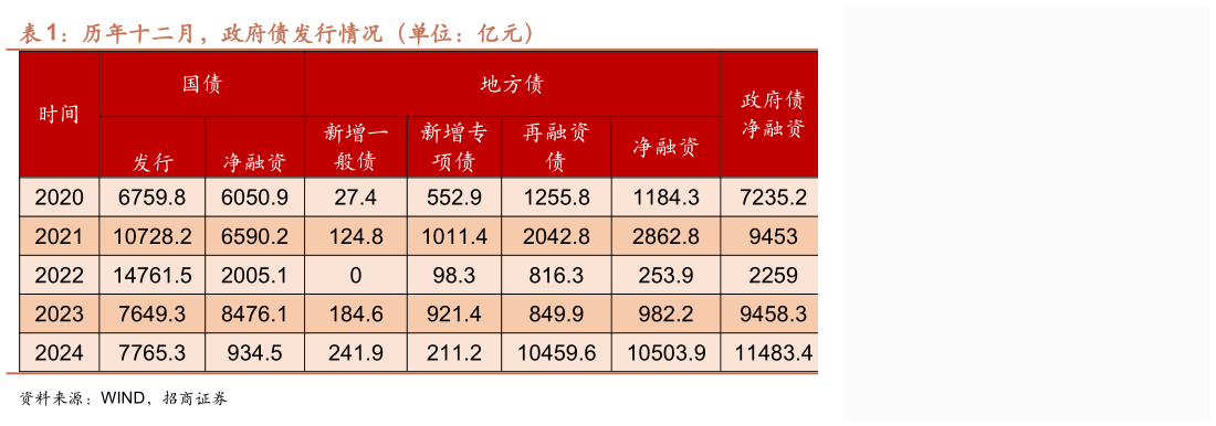 谁能回答历年十二月，政府债发行情况（单位：亿元）