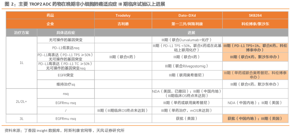 各位网友请教一下主要 TROP2 ADC 药物在晚期非小细胞肺癌适应症 III 期临床试验以上进展?