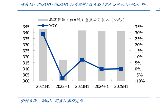 怎样理解2021H12025H1品牌服饰（仅A股）重点公司收入（亿元，%）