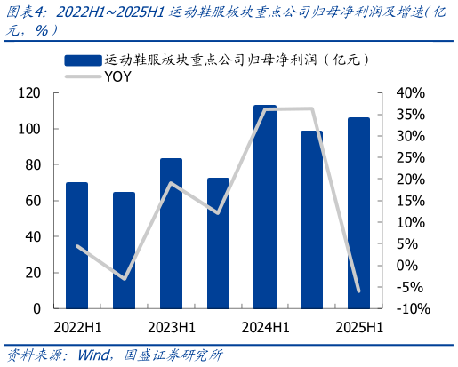 怎样理解2022H12025H1运动鞋服板块重点公司归母净利润及增速（亿