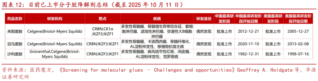 请问一下目前已上市分子胶降解剂总结（截至 2025 年 10 月 11 日）?