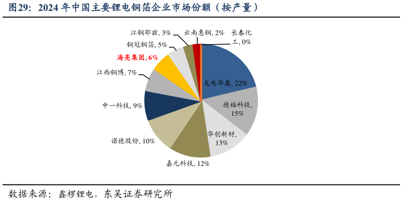 各位网友请教一下2024 年中国主要锂电铜箔企业市场份额（按产量）