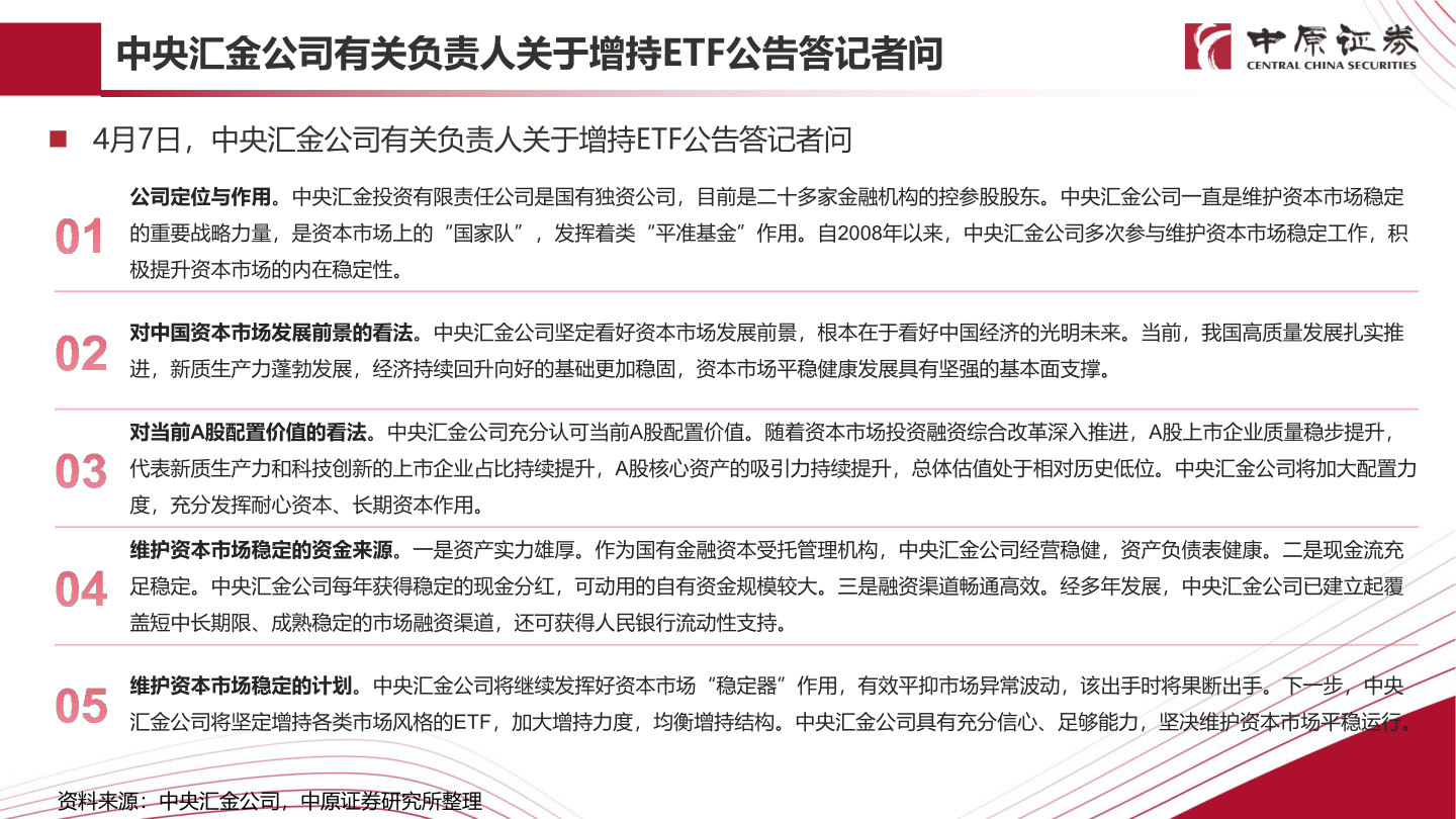 你知道中央汇金公司有关负责人关于增持ETF公告答记者问
