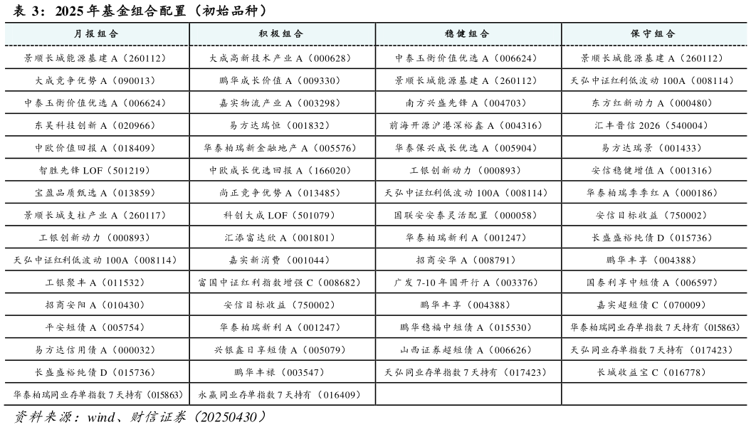 怎样理解2025 年基金组合配置(初始品种)?