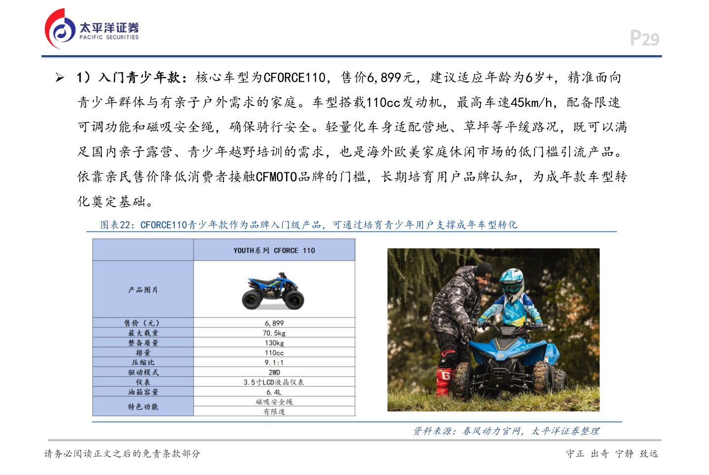 怎样理解Ø 1）入门青少年款：核心车型为CFORCE110，售价6,899元，建议适应年龄为6岁+，精准面向