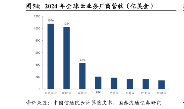请问一下2024 年全球云业务厂商营收（亿美金）?