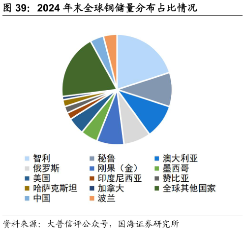 想问下各位网友2024 年末全球铜储量分布占比情况