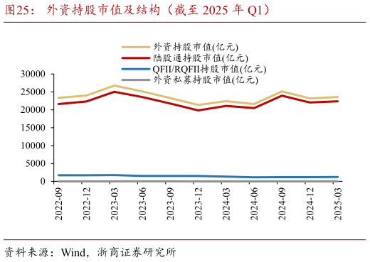 想关注一下外资持股市值及结构(截至 2025 年 Q1)?