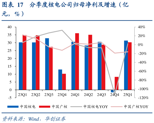 想问下各位网友分季度核电公司归母净利及增速（亿?