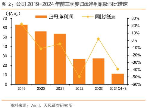 怎样理解公司 2019-2024 年前三季度归母净利润及同比增速?