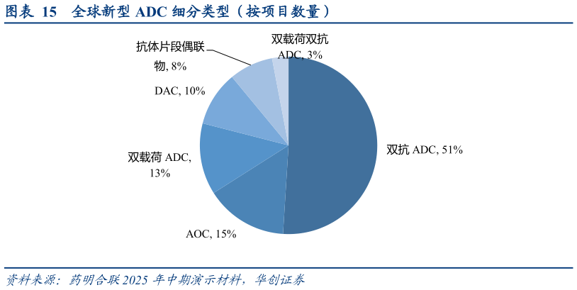 如何了解全球新型 ADC 细分类型（按项目数量）