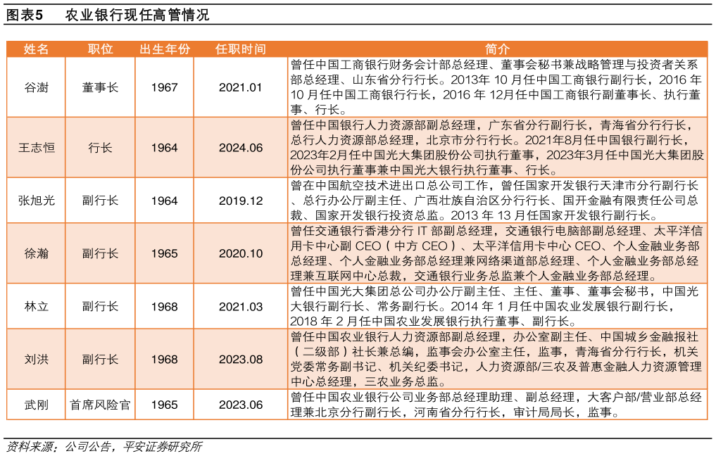 怎样理解农业银行现任高管情况?