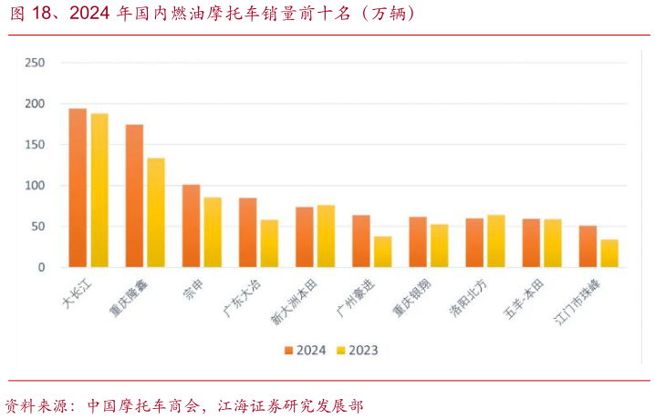 如何了解、2024 年国内燃油摩托车销量前十名（万辆）