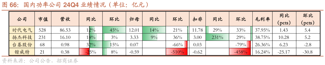 如何了解国内功率公司 24Q4 业绩情况（单位：亿元）