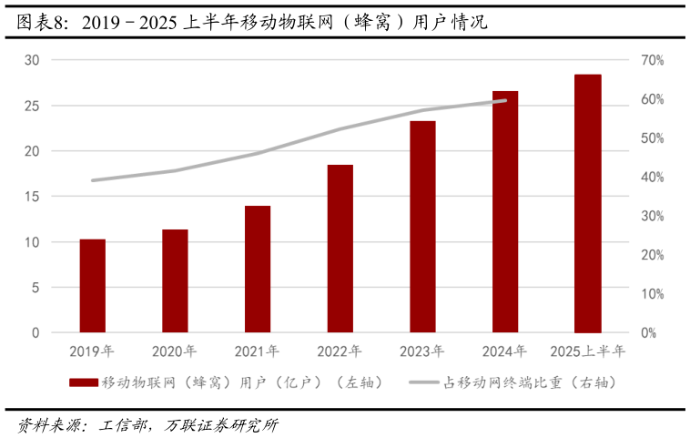 想问下各位网友20192025 上半年移动物联网(蜂窝)用户情况?