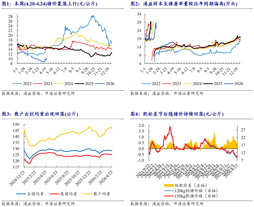 如何看待本周4.20-4.24猪价震荡上行元公斤涌益样本生猪屠宰量较往年同期偏高万头