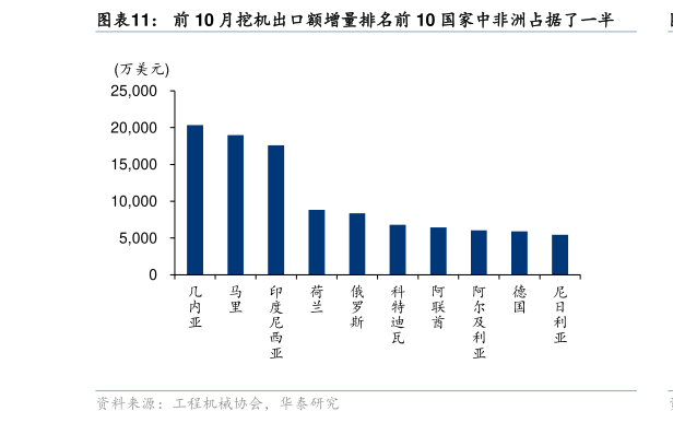 请问一下前 10 月挖机出口额增量排名前 10 国家中非洲占据了一半?