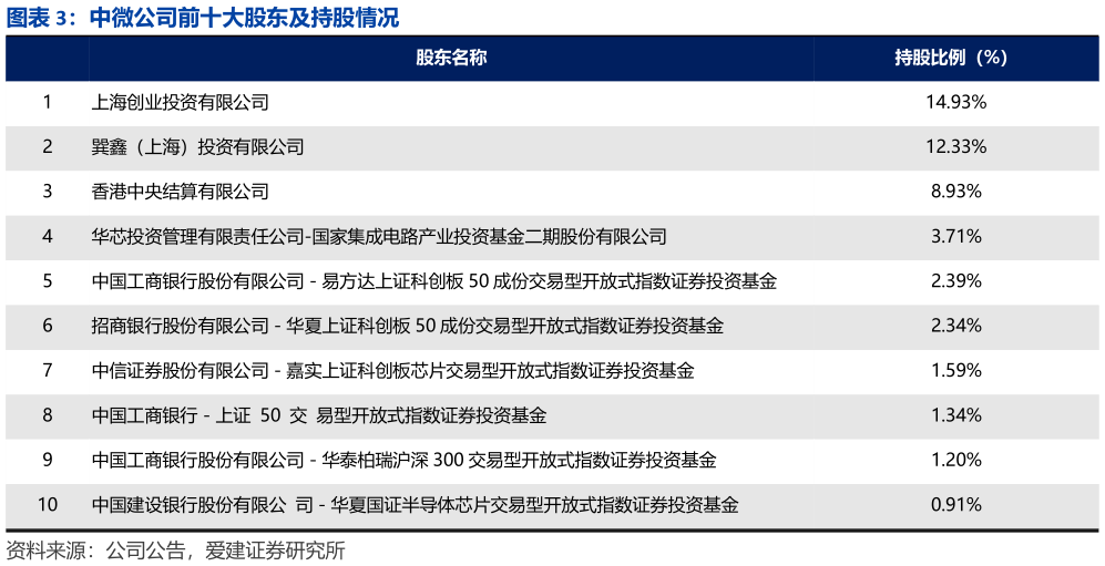 我想了解一下中微公司前十大股东及持股情况