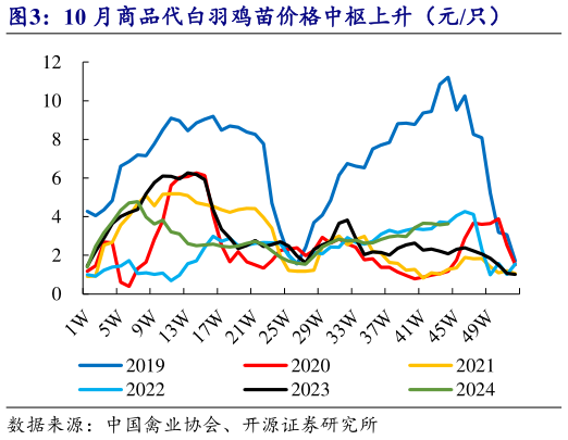 咨询大家10 月商品代白羽鸡苗价格中枢上升（元只）?