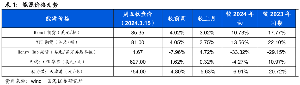 我想了解一下能源价格走势