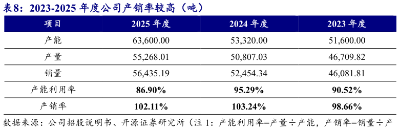 如何了解2023-2025 年度公司产销率较高（吨）
