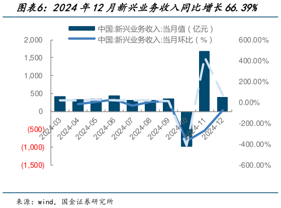 请问一下2024年12月新兴业务收入同比增长66.39%