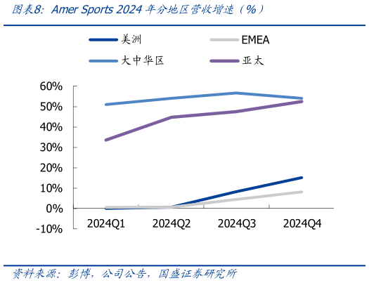 我想了解一下Amer Sports 2024年分地区营收增速（%）