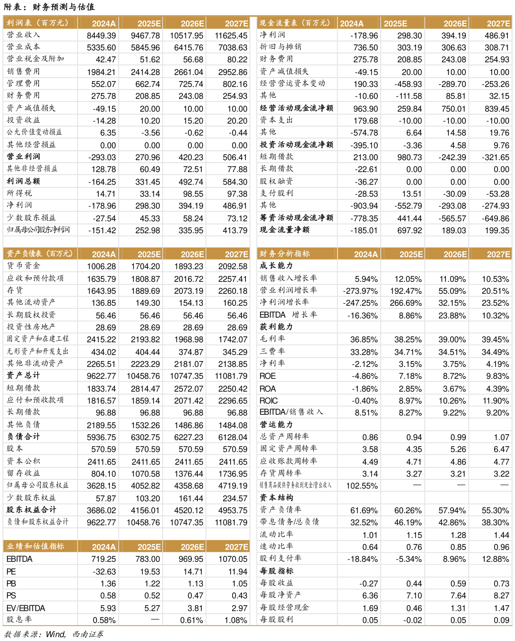你知道附表：财务预测与估值