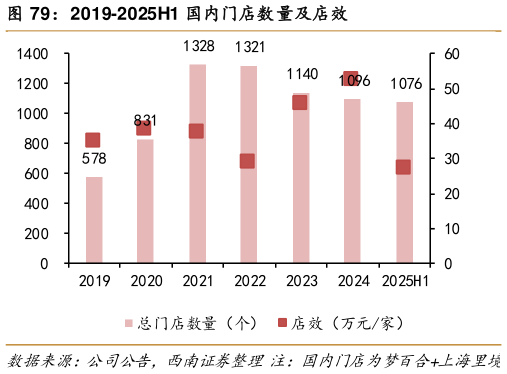 如何了解2019-2025H1 国内门店数量及店效