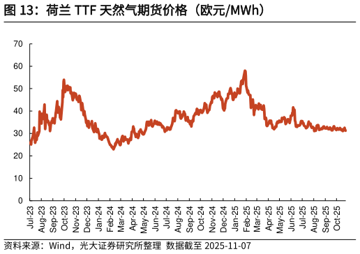 谁知道荷兰 TTF 天然气期货价格(欧元MWh)?